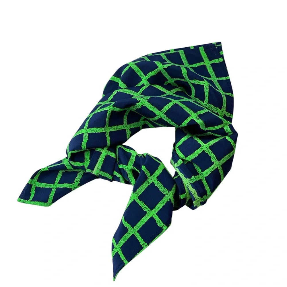 NWT SILKLETTE Groovy Candy 100% Fine Silk Kerchief Scarf GREEN/NAVY